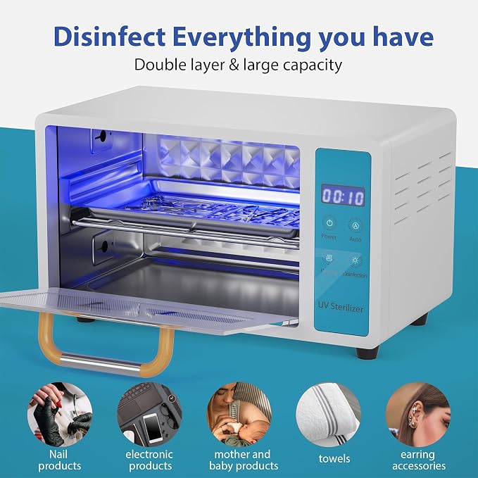 Sterilizer Cabinet for Esthetician, 10L Tool Machine with Timer Setting, Disinfection Sterilizer Cabinet for Nail Tools Tableware Toys, Cabinet Box Use Home & Commercial, White