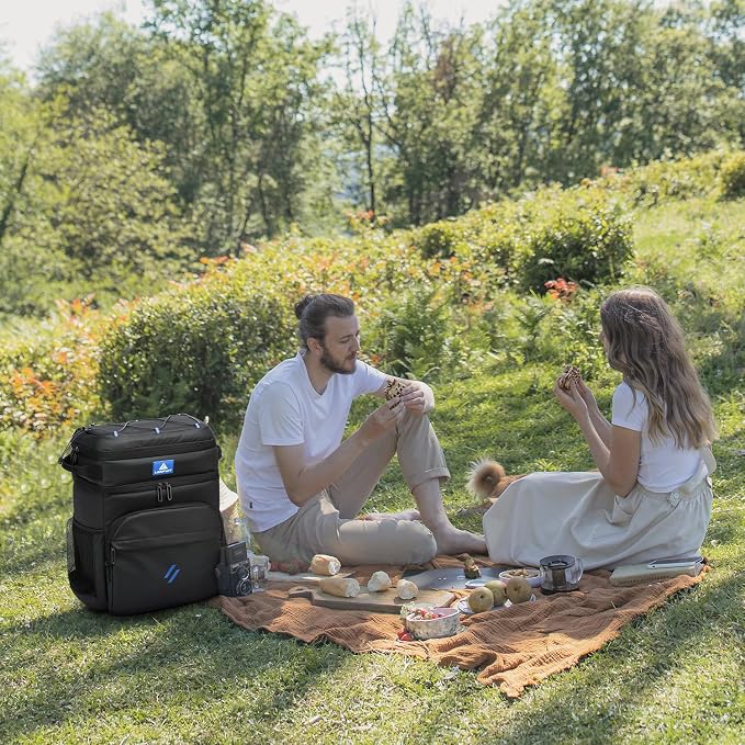 Laripwit Picnic Backpack Cooler Bag - 54 Cans Black Cooler Backpack Insulated Leak-Proof Lunch Backpack with Cooler Compartment Large Double Deck Soft Cooler Bag for Beach,Camping,Travel