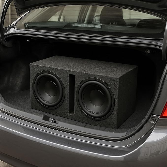 Q Power 10 Inch Dual Car Audio Subwoofer Enclosure Box, Shared Slot Port Vent, QBASS, Charcoal – Automotive Accessories and Equipment