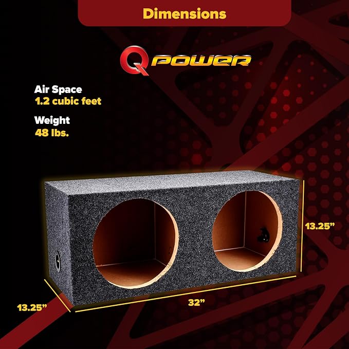 QPower 12 Inch Heavy Duty Dual Sealed Carpet Covered Car Audio Vehicle Subwoofer Enclosure Woofer Box with Spring Loaded Terminals, Charcoal Gray