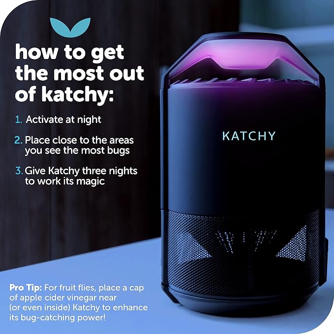 The Original Katchy Indoor Insect Trap - Fan Powered with UV Light - Fruit Fly Traps for Indoors - for Fruit Flies, Gnats, Mosquitoes, Moths (Black)