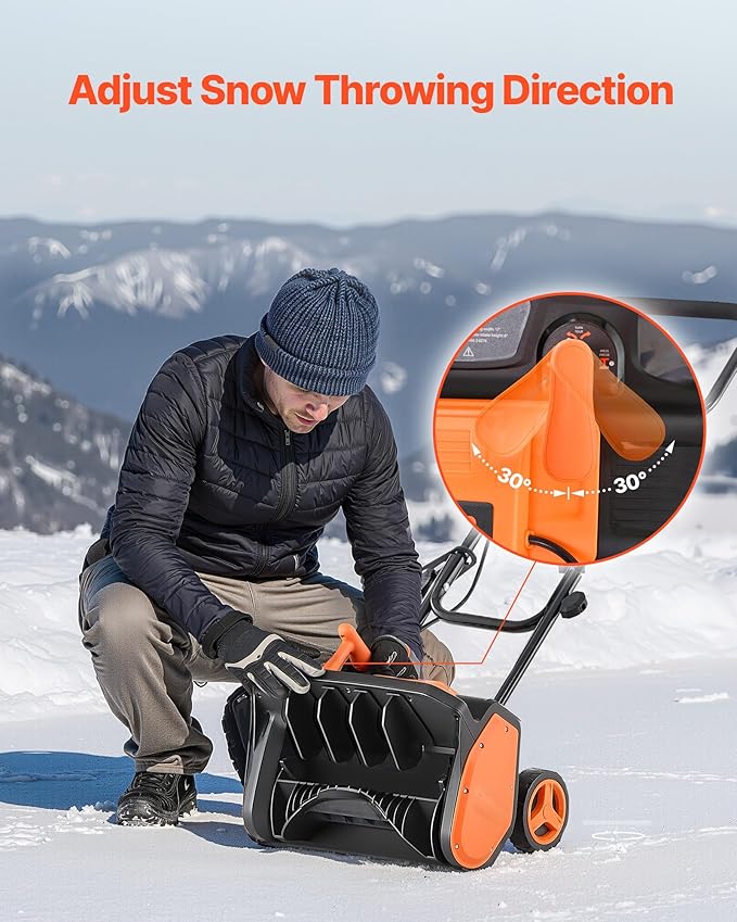 VEVOR Corded Electric Snow Shovel, 12A 17 inch Snow Shovel, 60° Adjustable Chute, 20 ft Throwing Distance, Snowthrower with Dual Safety Switch, Winter Ice Removal Tool for Driveway Sidewalk Patio
