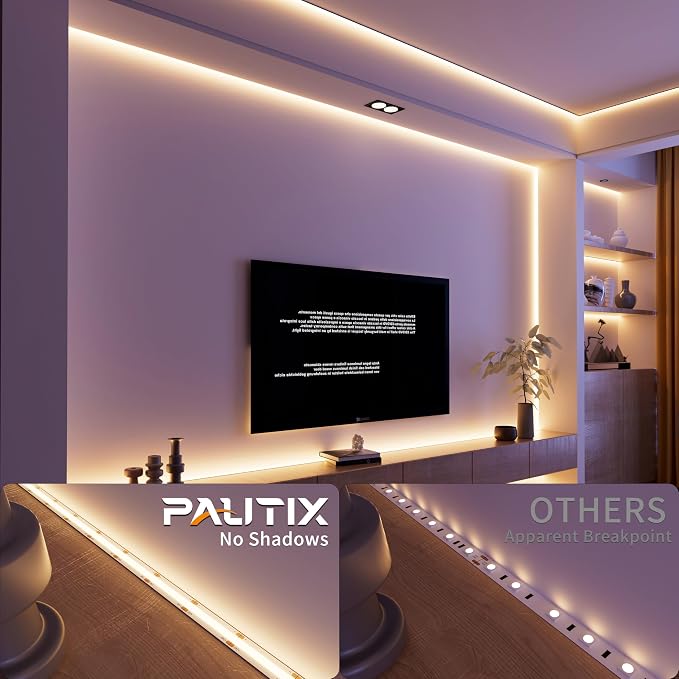 PAUTIX COB LED Strip Light 3780LEDs,Super Bright 8000 Lumen 3000K Warm White 24ft/7.5m,Dimmable 24V LED Tape Light with 3M Tape,RF Remote with Timer Function,48W Adapter,for Bedroom,Home,Kitchen DIY