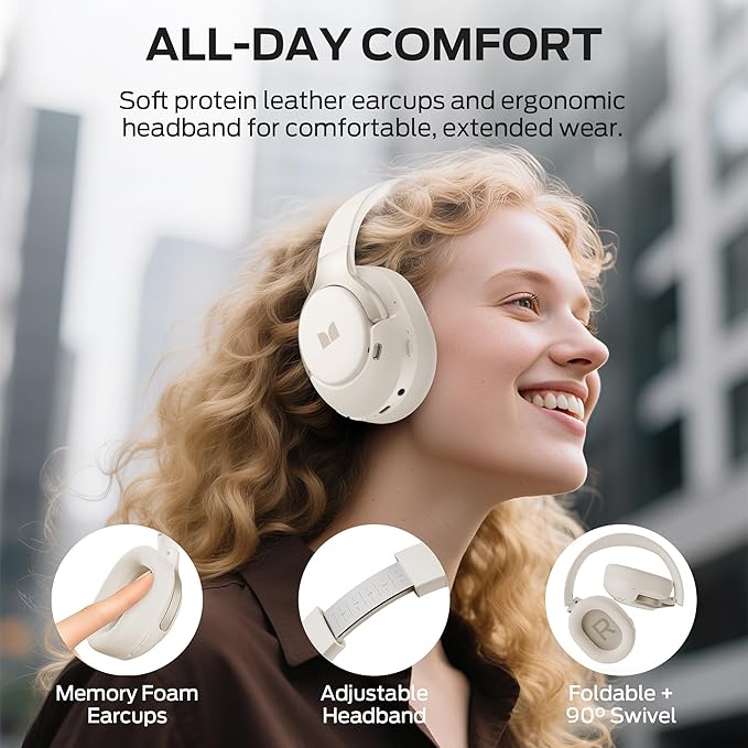Monster Persona 5th ANC-Wireless Bluetooth Over-Ear Headphones with Microphone, 70H Playtime, Foldable Lightweight Bluetooth 6.0Headphone for Travel/Office(Beige)