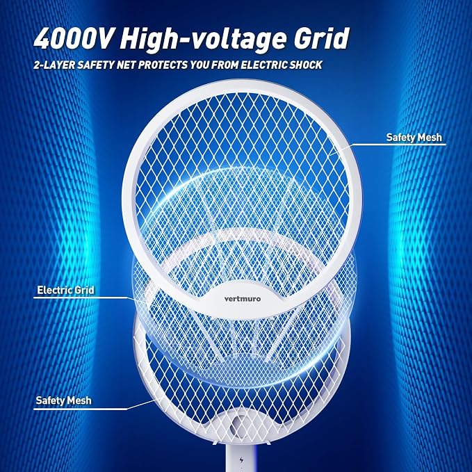2PCS Electric Fly Swatter 4000V, 2-in-1 Foldable Bug Zapper Racket, Fly Zapper Mosquito Zapper Flies Killer with USB Rechargeable Battery, UV Light, Mosquito Killer Zapper Flies Killer Indoor Outdoor