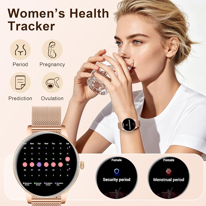 Smart Watches for Women, 1.27" HD Smart Watch for Android Phones & iPhones, Smartwatch Answer/Make Calls, Fitness Tracker with Heart Rate/Sleep/SpO2 Monitor, 110+ Sport Modes, 3 Bands (Rosegold)
