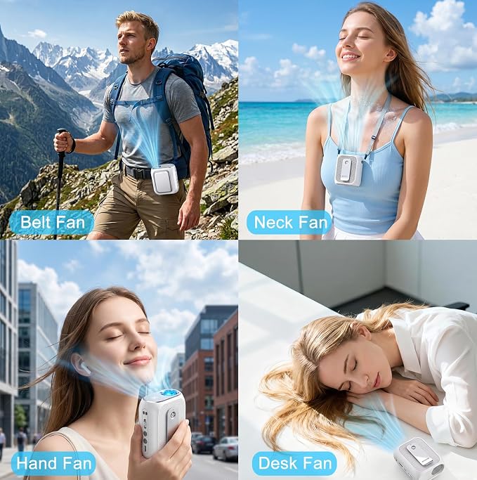 Portable Waist Fan with Ice Cooling Plate, Personal Belt Clip On Fan 20000RPM Turbo Neck Shirt Fans Blow Cold Air,Wearable Air Conditioner 5000mAh Rechargeable 100 Speeds for Outdoor Work Travel Beach