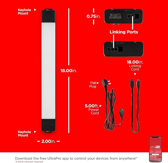 UltraPro Smart Wi-Fi 18 inch Plug-in Under Cabinet Lights, Color Changing, Compatible with Alexa, Works with Google Assistant, Under Cabinet Lighting, Under Counter Lights for Kitchen 57071
