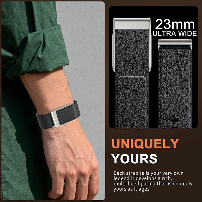 omee Leather Band Compatible with Whoop 5.0 Band Strap Men Women, Genuine Leather Rugged Durable Replacement Wristbands Straps for Whoop 5.0 Bands