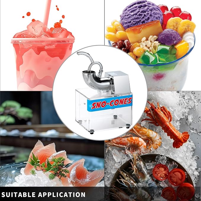 SNICE Snowflake machine Shaved Ice Machine Acrylic Big Storage Box Snow cone machines SS Blades ETL plug Commercial Smoothies Ice Crusher Party Use or Business Use Ice Shaver