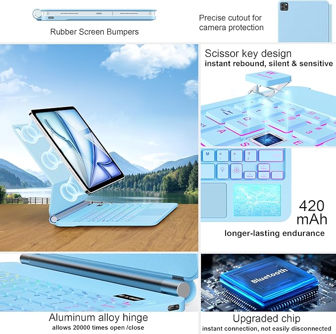 Keyboard Case for iPad Air 13-inch(M3/M2, 2025/2024) & iPad Pro 12.9-inch(6th/5th/4th/3rd Gen), Magic-Style Magnetic Keyboard Case with 7-Color Backlight, Multi-Touch Trackpad Keyboard for iPad