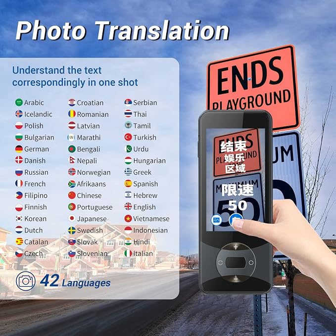Anfier Language Translator Device 144 Languages AI Voice Translator W10 with 3.0 inch Touchscreen Image Translation Support Instant Two Way Translation for Travel Business