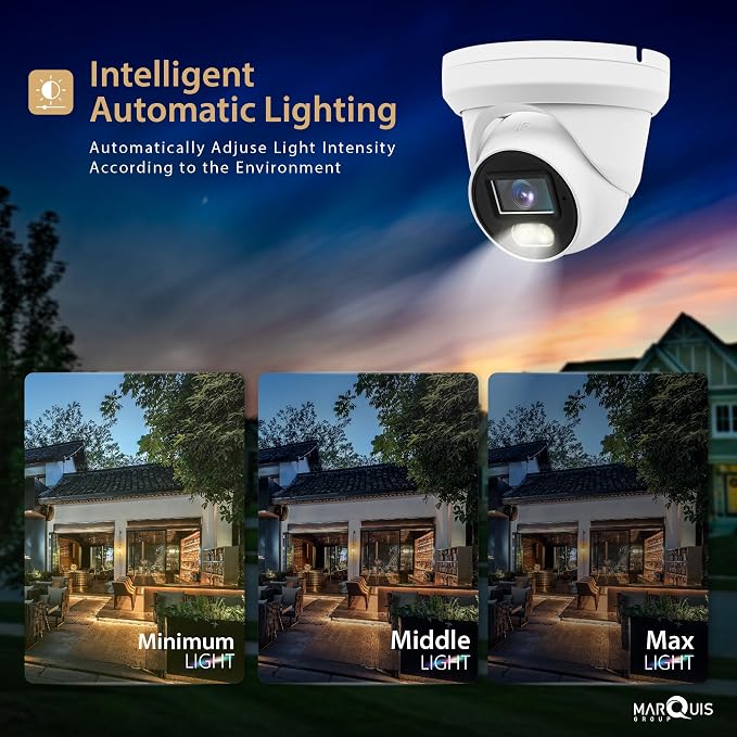 Marquis 4MP PoE IP Turret Dome Camera with Audio, IP Security Camera Outdoor Rated, Waterproof IP66, 108° Wide Angle 2.8mm Lens (Color Night)