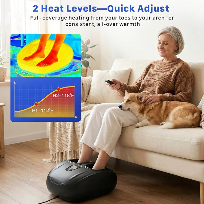 Foot Massager with Heat and Compression 2026 Upgraded Shiatsu Style | Comfortable Combination of Heat, Kneading, Vibration & Compression,for Plantar Fasciitis & Neuropathy