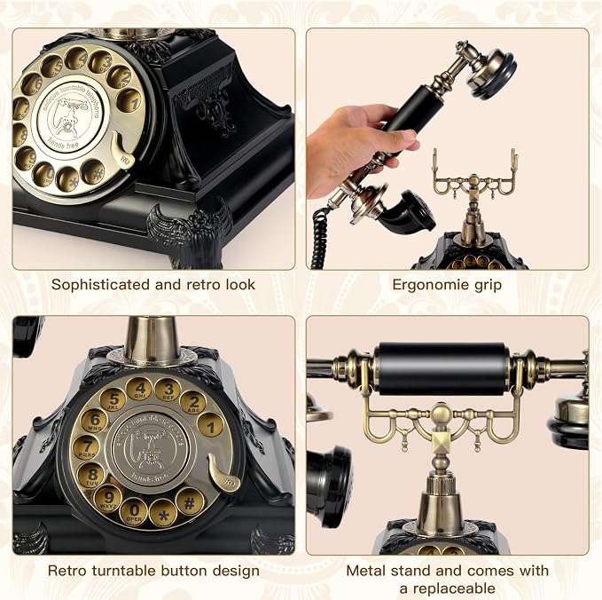 Audio Guest Book Wedding Phone, Audio Guest Book Record Customized Audio Messages Guest Book Alternatives Classic Rotary Phone for Parties Birthdays Rentals Confessions Special Occasions(Black)