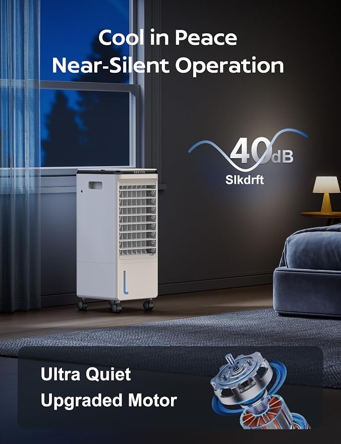 Portable Air Conditioners, 3-IN-1 Evaporative Air Cooler, Swamp Coolers w/ 3Ice Pack, 1.85 Gal Water Tank, 4 Modes, 80° Oscillation, 7H Timer, Portable Ac for Bedroom, Room Pearl