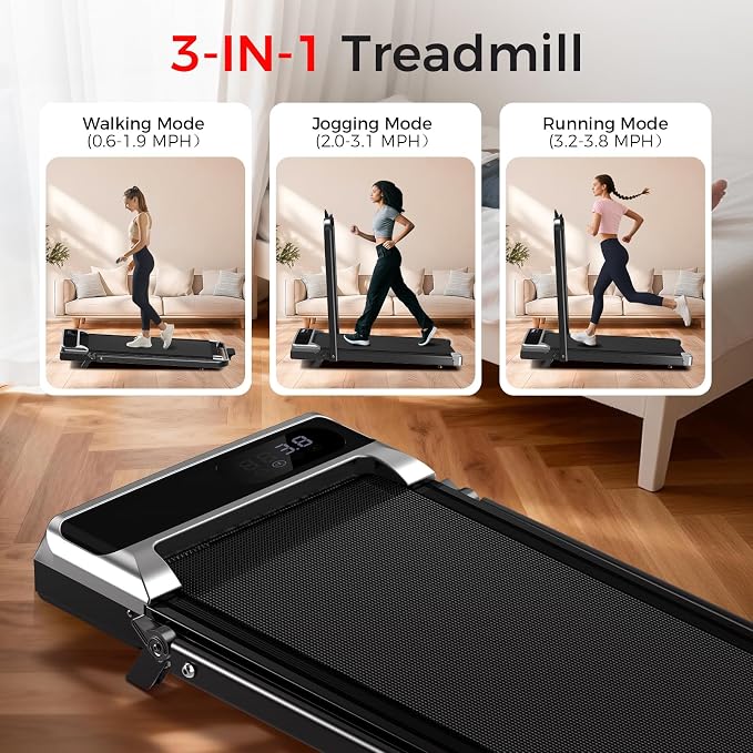 Walking Pad Treadmill with 8% Incline, 0.6-3.8MPH Foldable Treadmills with Remote for Small Home, 3.0HP Compact Walking Pad with Handle Bar, Easy Assembly, 350 LBS