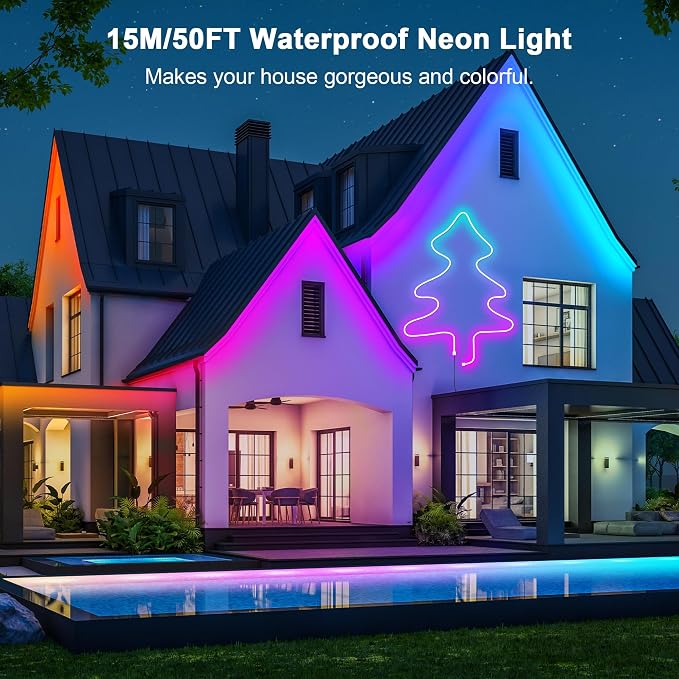 Cozylady RGB Neon Light LED Rope Light,Waterproof Bluetooth APP Remote Control Music Sync Strip Light,24V Flexible DIY Silicone Light for Bedroom Home Indoor Outdoor Decoration