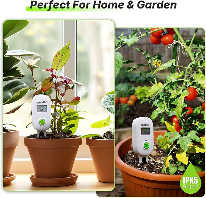 [2026 Version]RAINPOINT Visual Gauge Digital Smart Wireless Plant Moisture Meter,WiFi Hub Needed,Indoor & Outdoor Use,Capacitive Leave-in Soil Hygrometer Sensor Garden House Plant Care Must Haves
