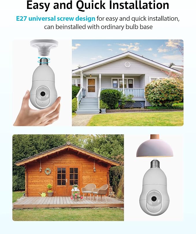 LaView 4MP Bulb Security Camera 5G& 2.4GHz WiFi, 360°2K Security Cameras Wireless Outdoor Indoor Full Color Day and Night, Motion Detection, Audible Alarm, Easy Installation, Compatible with Alexa