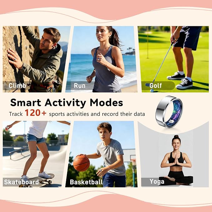Smart Ring for Women & Men, Health & Fitness Tracker with Heart Rate/Sleep Monitoring/Blood Pressure,5ATM Waterproof,Activity Trackers with Free App,Stylish Fitness Ring Birthday Gift(Size 11, Silver)
