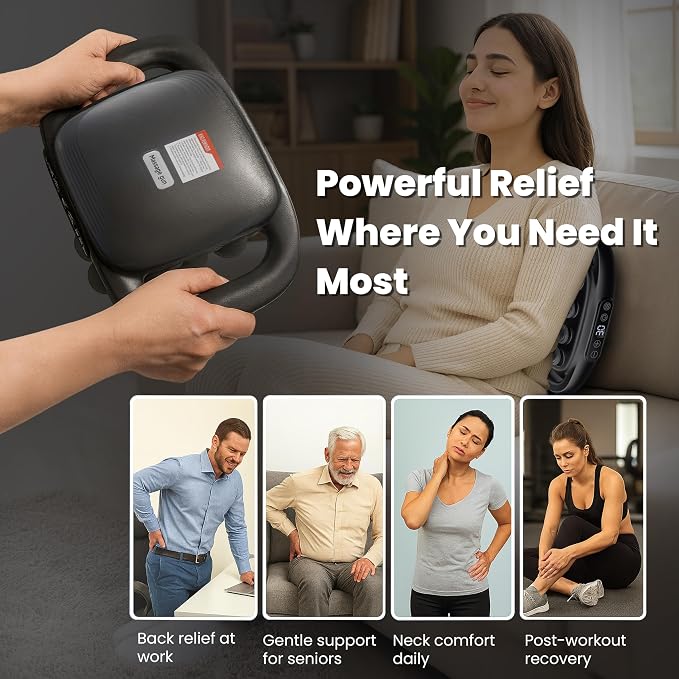 OMEO 16-Head Deep Tissue Massage Gun – Professional Percussion Massager with 30 Intensities & Quiet Motor | Portable Muscle Massager for Pain Relief, Neck, Back, Shoulders & Legs (Black)