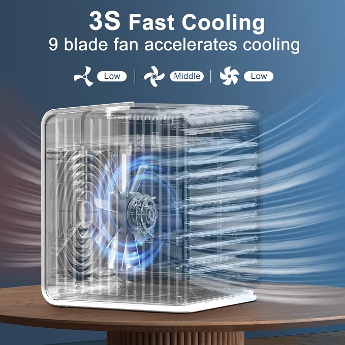 Portable Mini Personal Fan with Remote,BIESQYA 3-in-1 Small Ac Unit Cooler, 3 Speed USB Powered Desk Air Conditioner,Swamp Evaporative Windowless Humidifier for Room Office Camping Car, Black