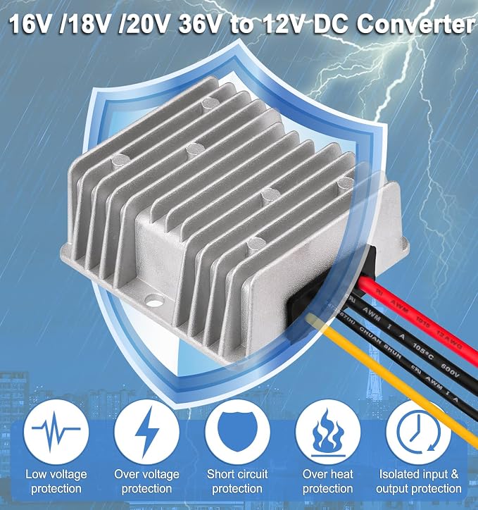 DC 8-40V to 12V Converter 6A 72W Step Down Converter Voltage Reducer IP68 Waterproof Transformer for Golf Cart Truck Boat Vehicle