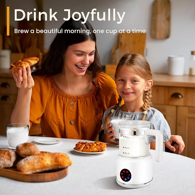 Milk Frother and Steamer, 6 in 1 Milk Steamer and Milk Warmer, 17oz Auto Shut Off Electric Frother with Touch Screen, Hot/Cold Foam Maker for Coffee, Latte, Cappuccino, Hot Chocolate,White