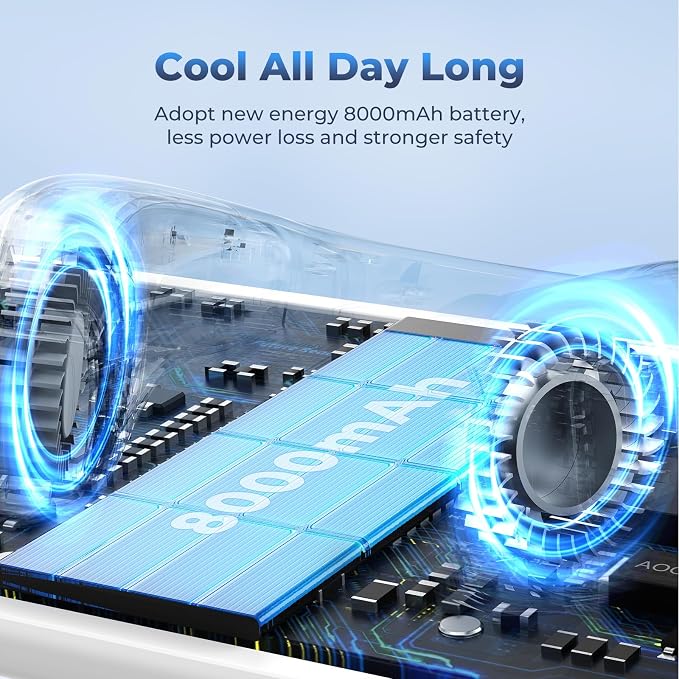 Neck Fan Portable Personal Fans, Ergonomic Cold Neck Fan with Cooling Plate, Type-C 8000mAh Rechargeable 3D Airflow Wearable LED Screen 3 Modes Gifts for Men Women Outdoor Travel Indoor