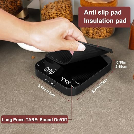 Coffee Espresso Scale with Timer, Kitchen Food Digital Matcha Scale, Rechargeable, Glass Mirror Design, for Barista