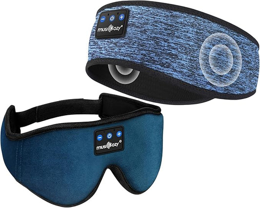 MUSICOZY Sleep Headphones Bluetooth Sports Headband, Wireless Music Sleeping Headphones Sleep Eye Mask Earbuds for Side Sleepers Workout Running Travel Yoga Office, Pack of 2