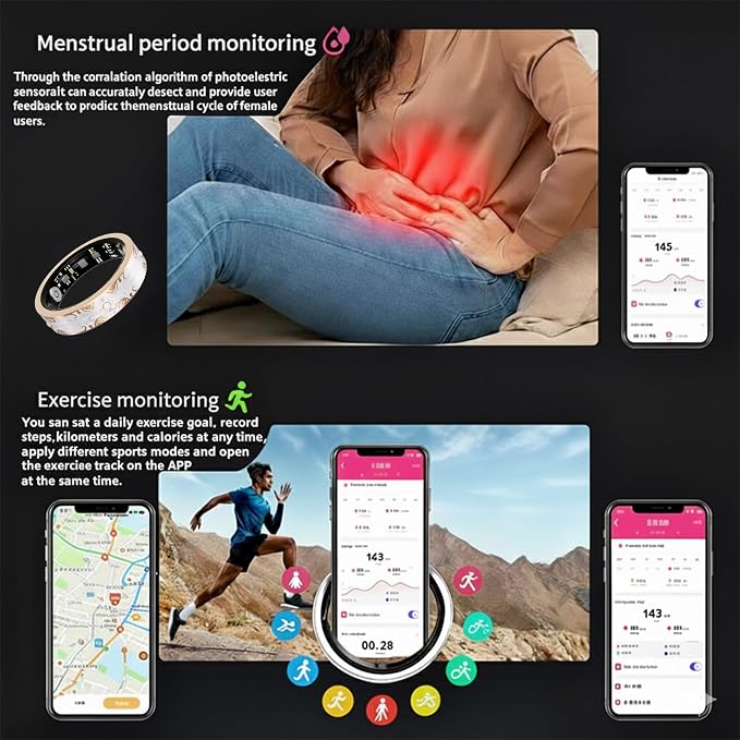 Smart Ring for Women Gift, Fitness & Vital Signs Monitoring, Sleep Tracker/Remote Photography/No Subscription(White,9#)
