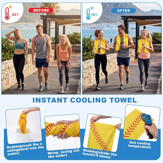 Retisee 24 Pcs Softball Cooling Towel Mini Portable Fan Set 32 x 12 Inch Workout Towels Handheld Battery Powered Fan Sporting Baseball Gifts for Summer Team Gift Travel Camping Makeup Yoga Running