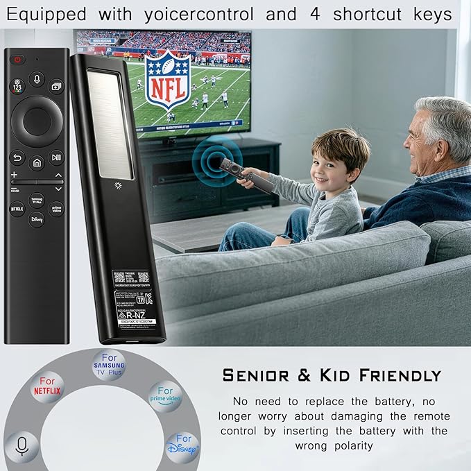 for Samsung Frame Smart TV Remote Replacement: Solar Powered USB-C Fast Charge, 6-12 Months Battery Life, Voice Bluetooth Controller Compatible with Samsung 2020-2025 Neo QLED 4K Smart TVs