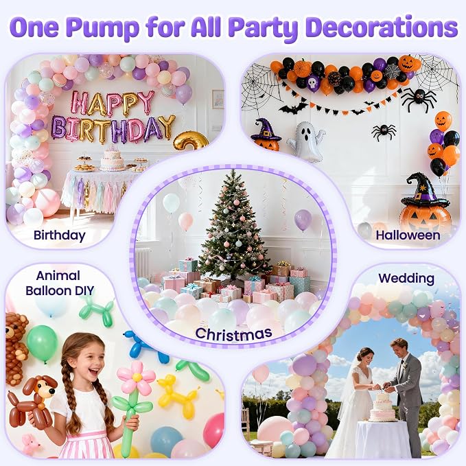 Keaibuding Electric Balloon Pump, 4-in-1 Balloon Blower with Triple Inflating Ports for All Balloons, Air Pump for Sports Balls, Inflator& Deflator for Inflatables (Dust-Proof Storage Bag Included)