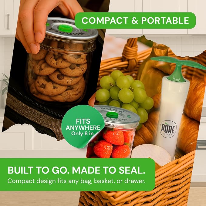 PURE MVP Mason Jar Vacuum Sealer Kit | 3X Faster & 8X the Vacuum of Electric | Premium Handheld High-Suction Vacuum Sealer for Jars | Perfect Seal for Juice, Smoothies, Food for Maximum Freshness