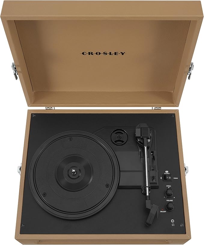 Crosley CR8017B-TA Voyager Vintage Portable Vinyl Record Player Turntable with Bluetooth in/Out and Built-in Speakers, Tan