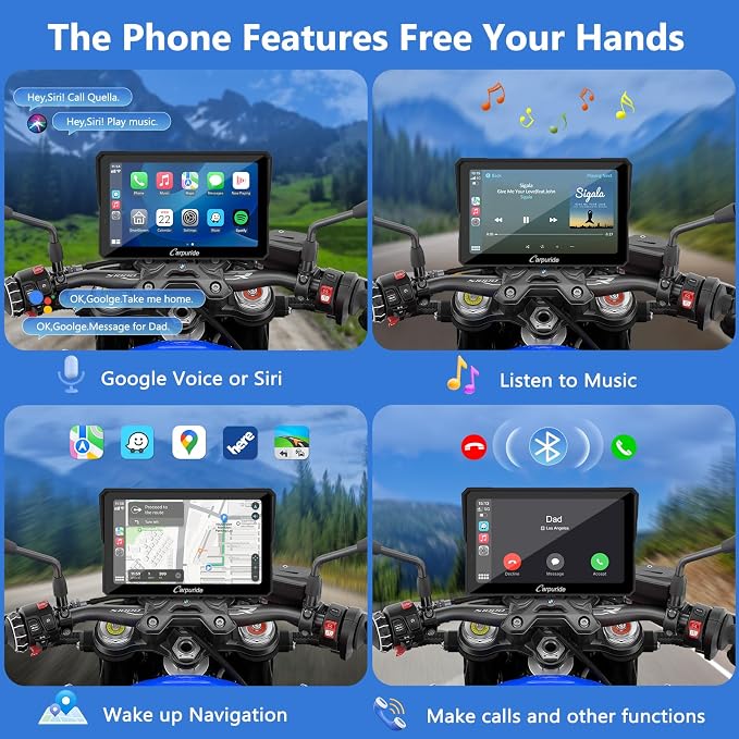 CARPURIDE W702BS for BMW Motorcycle CarPlay & Android Auto Dual Bluetooth, 7" Waterproof GPS Navigation Screen, Data Reading, Native Wonder, TPMS, Light Sensor, Music Sharing, Intercom, 16-Pin