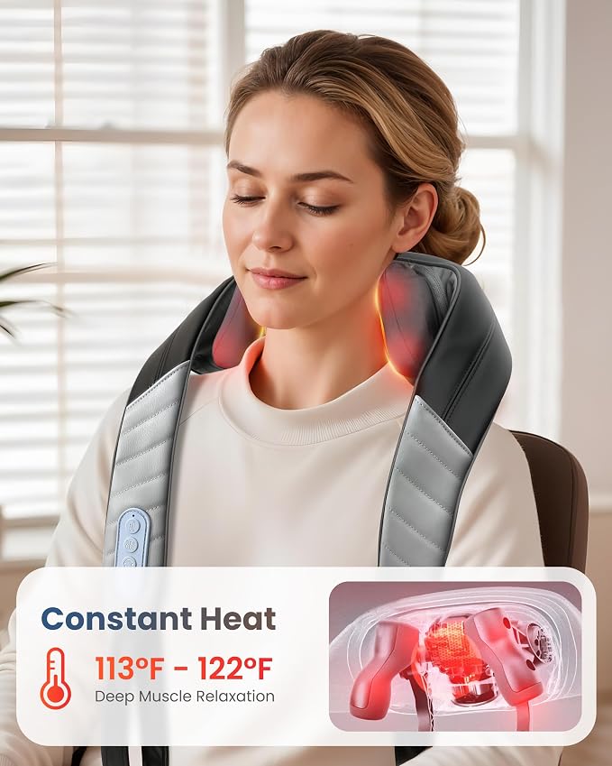 COMFIER 4D Neck Massager for Pain Relief Deep Tissue,Hands-Free Massager for Neck and Shoulder Pain, Wireless Back Massager with Storage Bag, Gift for Dad Men