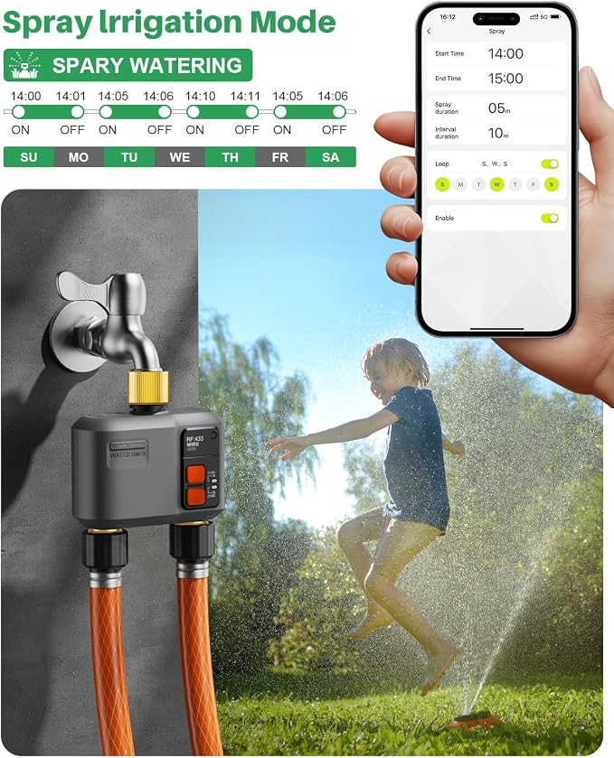 WiFi Sprinkler Timer 2 Zone with 984 Feet RF Gateway/Brass Inlet & Outlet, 2 Outlet Smart Water Timer for Garden Hose with Rain Delay/Manual/Automatic,WiFi Water Hose Timers for Garden & Lawns