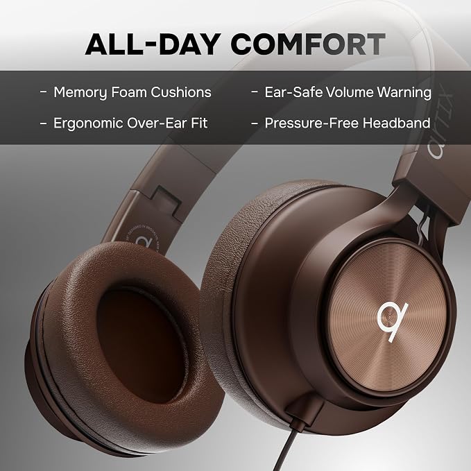 Artix CL750 Adults & Kids Headphones with Cord - Plug-In Over Ear Headphones Wired with Mic and Volume Control, Corded Head phones for Laptop, Computer, Chromebook, Tablet & Smartphone with 3.5mm Jack