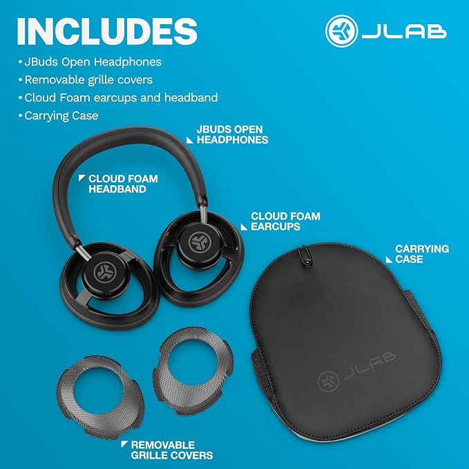 JLab JBuds Open Wireless Headphones – Open-Ear, Comfortable All-Day Fit, 24+ Hour Playtime, Immersive Sound, Bluetooth Headphones with App Control, Black