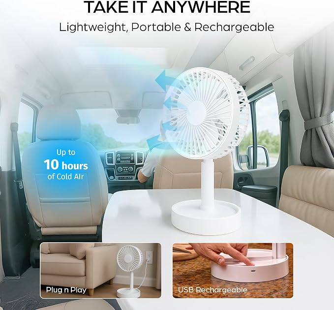 My Foldaway Rechargeable Fan Portable, Portable Fan Extends from 4-40", Travel Fan for Sleeping, Collapsible Desk Fan, Quiet, 10 Hour Battery Life, 3 Modes, As Seen on TV