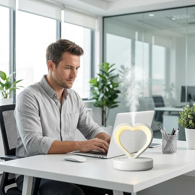 Anti-Gravity Humidifier for Bedroom & Office, 800ml Heart-Shaped Design with Floating Water Droplets, Cool Mist Humidifier for Home, Baby Room and Dry Skin Relief