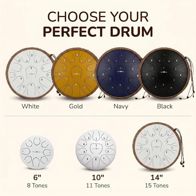Balmy Drum Steel Tongue Drum 14 inch 15 Notes 440Hz, Handpan Drum with Music Book, Mallets, Carry Bag, Finger Picks, Rain Drum for Outdoor, Meditation Yoga Calming Instruments for Adults Kids (Blue)