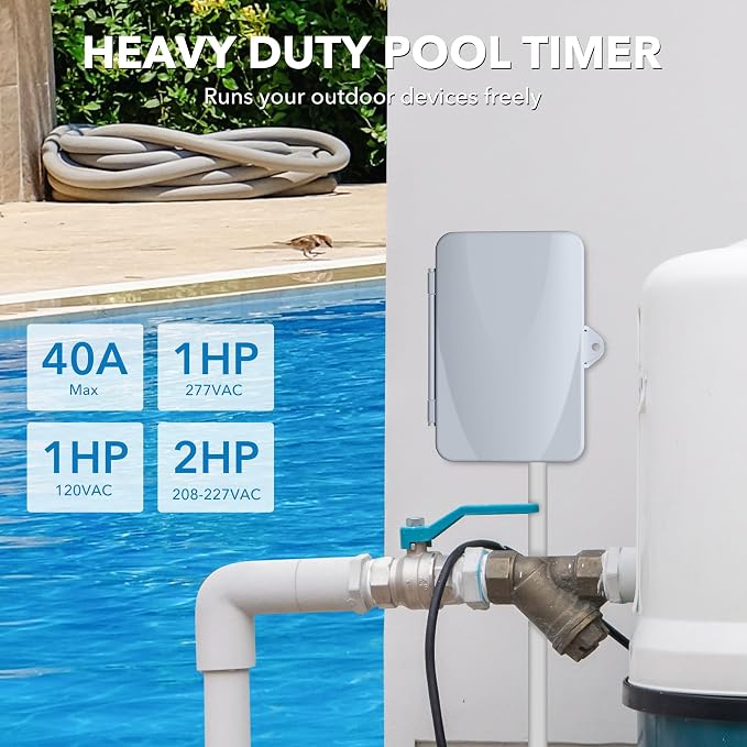 BN-LINK Pool Pump Timer Outdoor Mechanical Timer Box, Heavy Duty 24 Hour Programmable, 2HP 40A Max, 120, 240, 277 VAC, for Pool Pump, Water Heater, Fans, SPA