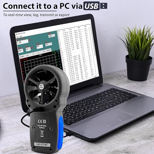 HVAC CFM Anemometer, AIOMEST Handheld Air Flow Meter Measuring Wind Speed/Airflow Velocity, Test Air Volume,Temperature, Humidity, Digital CFM Tester AI-866A with Real-Time USB Sync to PC