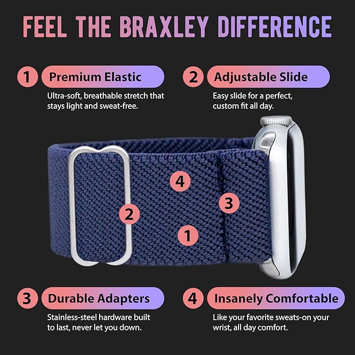 Braxley Bands for Apple Watches - Stretchy and Washable - Adjustable with Apple Watch Bands for Women & Men - Compatible with Apple Watch Series SE Ultra 9 8 7 6 5 4 3 2 1