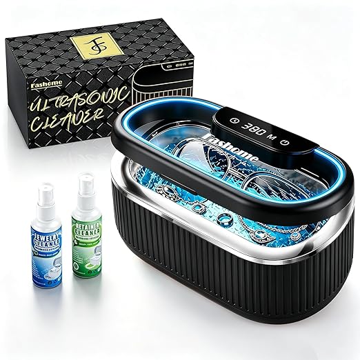 Ultrasonic Jewelry Cleaner, 45kHz Retainer Cleaner Machine for Ring, Silver, Glasses & Denture with 2x100ml Solution, 3 Power & 5 Timer, 304 Stainless Steel Tank, Sonic Cleaner for Home, Jewelry Store | 45kHz ultrasonic jewelry cleaner with 3 power lev...